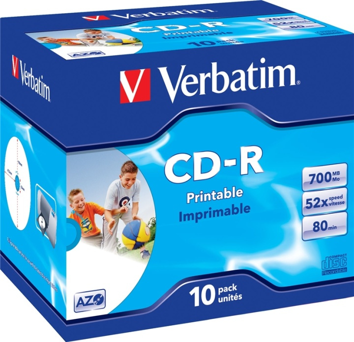 Verbatim CD-R, 52x, 700 MB/80 min, 10-pack, jewel case, AZO, printable in the group HOME ELECTRONICS / Storage media / CD/DVD/BD-Discs / CD-R at TP E-commerce Nordic AB (38-37122)