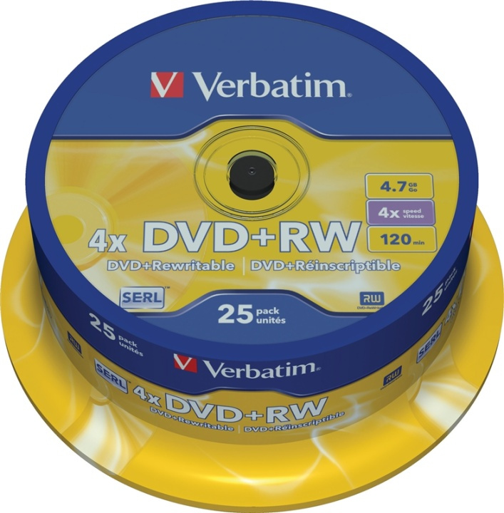 Verbatim DVD+RW, 1-4x, 4,7 GB/120 min, 25-pack spindel, SERL in the group HOME ELECTRONICS / Storage media / CD/DVD/BD-Discs / DVD+R at TP E-commerce Nordic AB (38-37124)