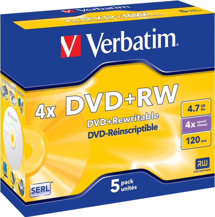 Verbatim DVD+RW, 4x, 4,7 GB/120 min, 5-pack jewel case, SERL in the group HOME ELECTRONICS / Storage media / CD/DVD/BD-Discs / DVD+R at TP E-commerce Nordic AB (38-37127)