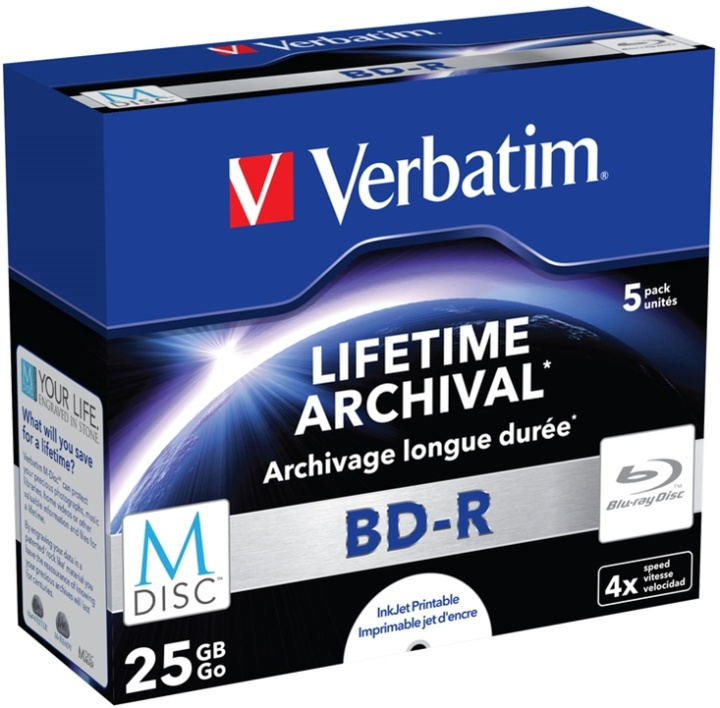 Verbatim M-Disc BD-R, 4x, 25GB/200min, 5-pack jewel case in the group HOME ELECTRONICS / Storage media / CD/DVD/BD-Discs / CD/DVD storage at TP E-commerce Nordic AB (38-37135)