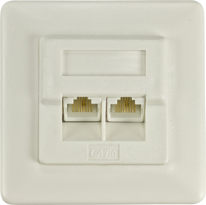 DELTACO oskärmat vägguttag, infällt, 2xRJ45, Cat6, vit in the group COMPUTERS & PERIPHERALS / Computer cables / Network cables / Wall sockets at TP E-commerce Nordic AB (38-37174)