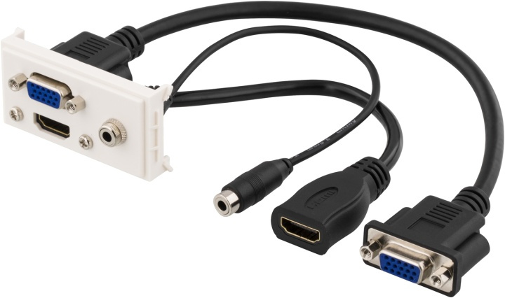 DELTACO Uttagspanel, 1xVGA, 1xHDMI, 1x3,5mm, 0,2m, vit in the group COMPUTERS & PERIPHERALS / Computer cables / Other computer cables at TP E-commerce Nordic AB (38-38931)