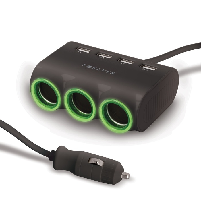 Forever Cigguttag-splitter 1 till 3 samt 4 x USB-portar in the group CAR / Car accessories / 12 volts-accessories at TP E-commerce Nordic AB (38-39236)