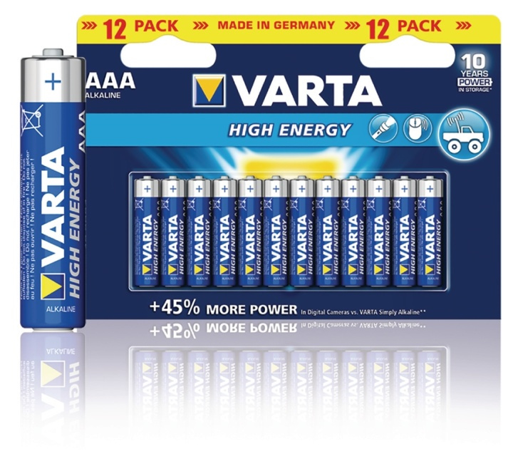 Varta Alkaline Battery AAA 1.5 V High Energy 12-Pack in the group HOME ELECTRONICS / Batteries & Chargers / Batteries / AAA at TP E-commerce Nordic AB (38-41921)