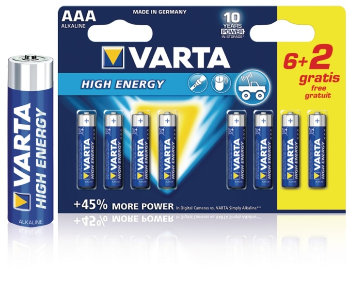 Varta Alkaline Battery AAA 1.5 V High Energy 8-Promotional Blister in the group HOME ELECTRONICS / Batteries & Chargers / Batteries / AAA at TP E-commerce Nordic AB (38-41924)