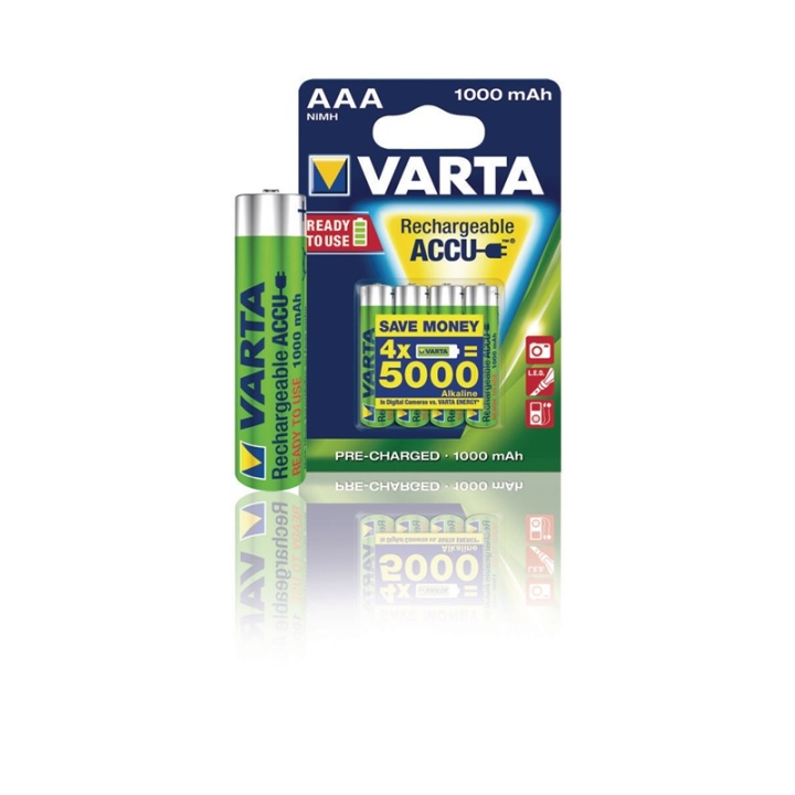 Varta Rechargeable NiMH Battery AAA | 1.2 V DC | 1000 mAh | Precharged | 2-Blister Card in the group HOME ELECTRONICS / Batteries & Chargers / Rechargable batteries / AAA at TP E-commerce Nordic AB (38-41939)