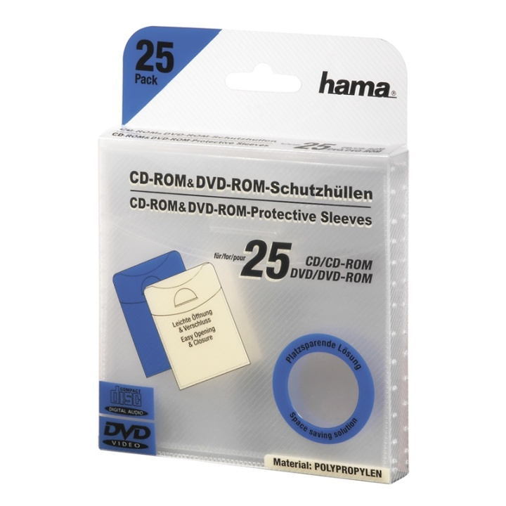 HAMA CD/DVD Protective Sleeves 25, transparent in the group HOME ELECTRONICS / Storage media / CD/DVD/BD-Discs / CD/DVD storage at TP E-commerce Nordic AB (38-47286)