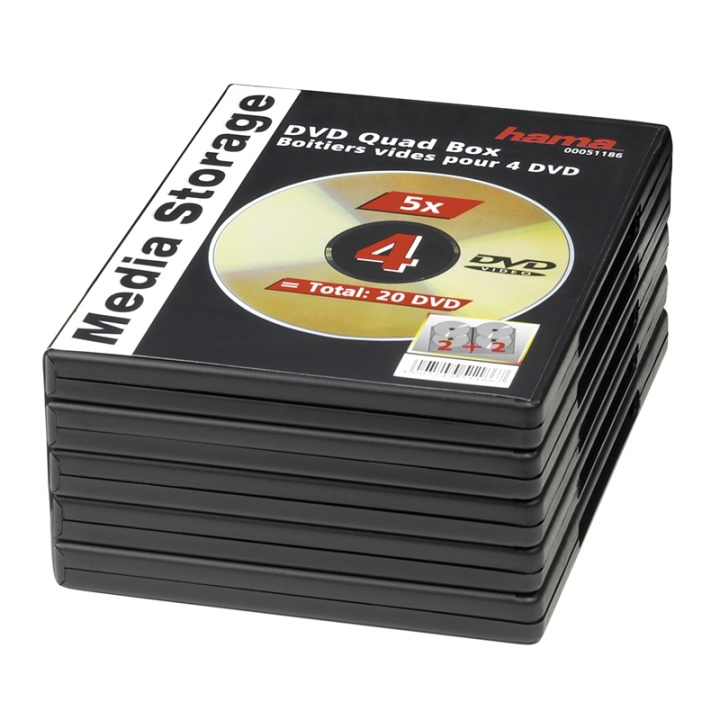 HAMA Quad Box DVD Jewel Case, pack of 5, black in the group HOME ELECTRONICS / Storage media / CD/DVD/BD-Discs / CD/DVD storage at TP E-commerce Nordic AB (38-47340)