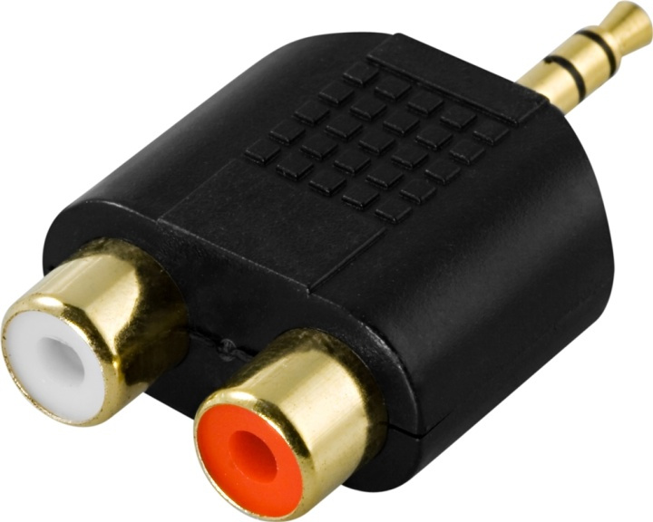 DELTACO multimedia-adapter, 2xRCA ho till 3,5mm ha, guldpläterad in the group HOME ELECTRONICS / Cables & Adapters / Audio analog / Adapters at TP E-commerce Nordic AB (38-5172)