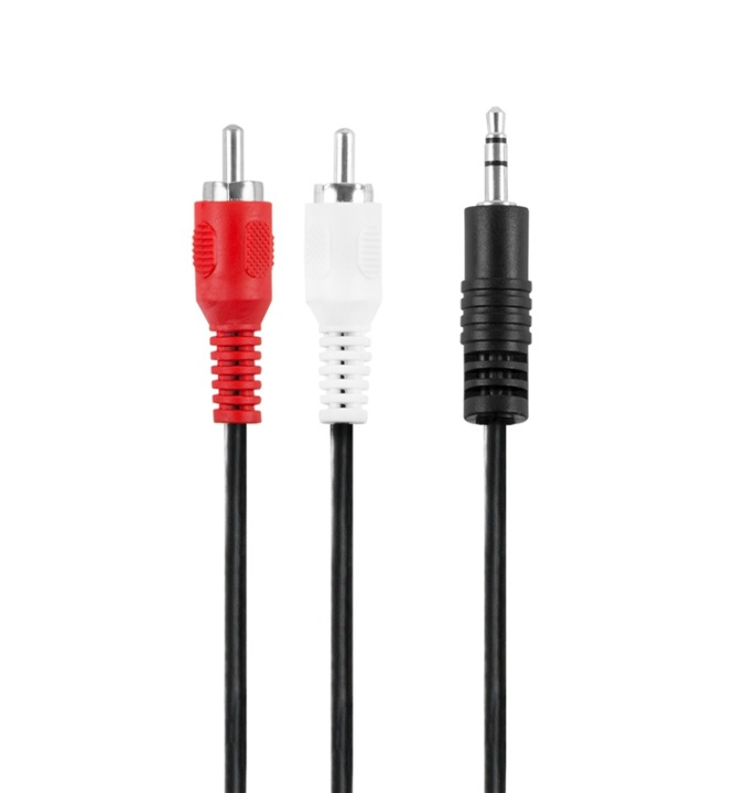 <p>Audio cable with 3.5mm male and 2 RCA males, fully molded connectors. Used to connect e.g. a portable audio device to another audio device.</p><p>- Length 1.5m<br />- 1x3.5mm male to 2xRCA male</p><p><a href=