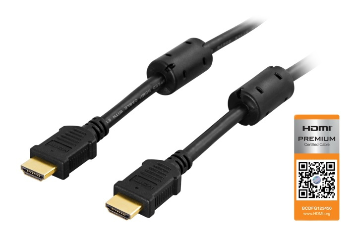 DELTACO HDMI cable, Premium High Speed HDMI with Ethernet, 1m, black in the group HOME ELECTRONICS / Cables & Adapters / HDMI / Cables at TP E-commerce Nordic AB (38-5267)