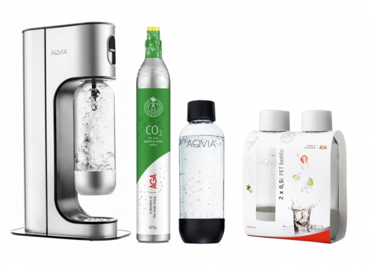 AGA Aqvia Exclusive Steel Black including 4 bottles + kolsyrepatron in the group HOME, HOUSEHOLD & GARDEN / Household appliances / Water & Juice / Carbonation machines / Carbonation machines at TP E-commerce Nordic AB (38-5273PKT2)