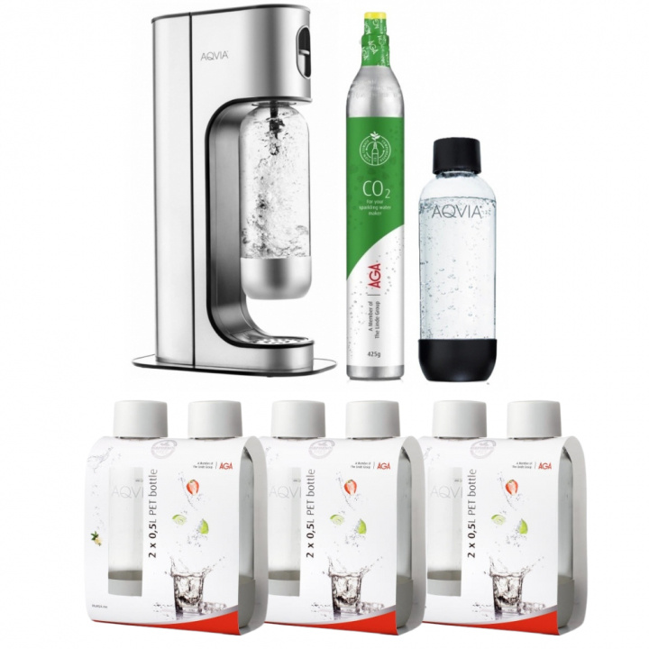 AGA Aqvia Exclusive Steel Black inkl. 2 1L flaskor, 6x0,5L flaskor + kolsyrepatron in the group HOME, HOUSEHOLD & GARDEN / Household appliances / Water & Juice / Carbonation machines / Carbonation machines at TP E-commerce Nordic AB (38-5273PKT4)