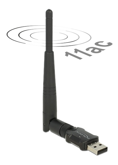 DeLOCK wireless USB network card, external antenna, 802.11ac, black in the group COMPUTERS & PERIPHERALS / Network / Network cards / USB wireless at TP E-commerce Nordic AB (38-52937)