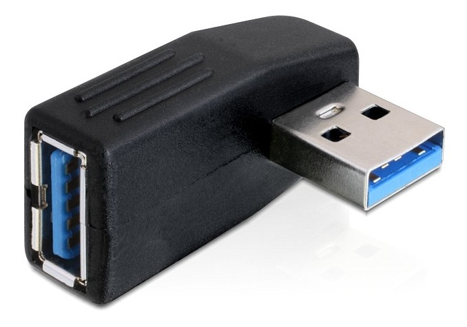 DeLOCK USB 3.0 adapter, angled 90° horizontal, male-female, black in the group COMPUTERS & PERIPHERALS / Computer cables / USB / USB-A / Adapters at TP E-commerce Nordic AB (38-52996)