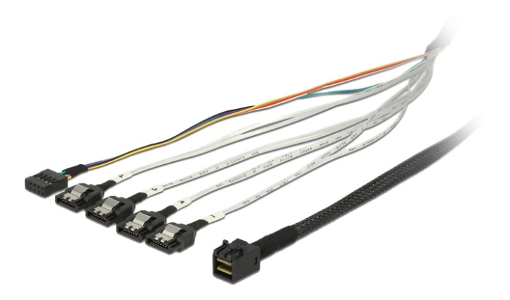 Cable mini SAS HD SFF-8643 > 4 x SATA 7 pin + Sideband in the group COMPUTERS & PERIPHERALS / Computer cables / Internal / Power cables & Adapters at TP E-commerce Nordic AB (38-53036)
