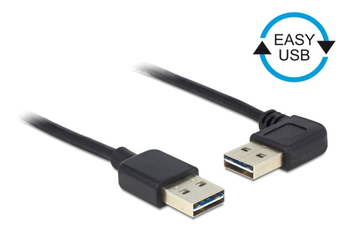 DeLOCK USB cable, turnable USB-A connectors, male, angled, 1m, black in the group COMPUTERS & PERIPHERALS / Computer cables / USB / USB-A / Cables at TP E-commerce Nordic AB (38-53038)