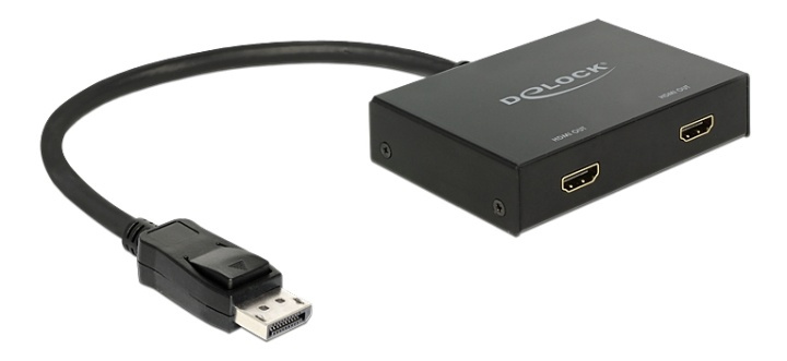 DeLOCK DisplayPort to 2xHDMI splitter, Ultra HD in 30Hz, black in the group COMPUTERS & PERIPHERALS / Computer cables / DisplayPort / Adapters at TP E-commerce Nordic AB (38-53106)