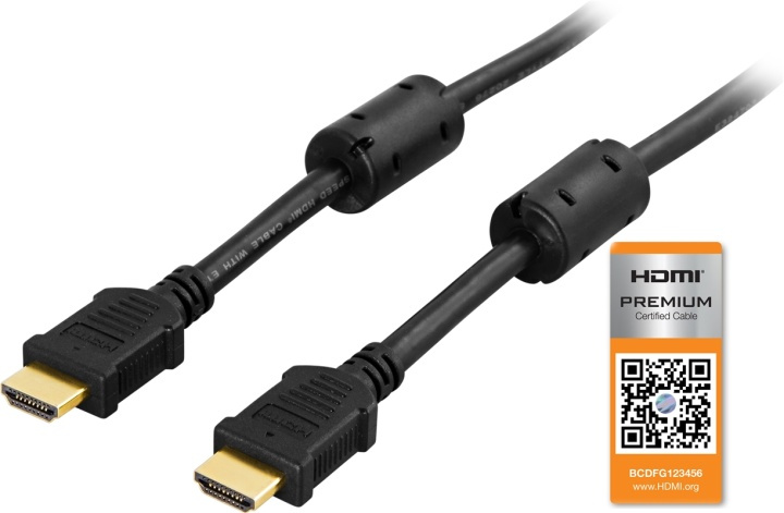 DELTACO HDMI cable, Premium High Speed HDMI with Ethernet, 0.5m, black in the group HOME ELECTRONICS / Cables & Adapters / HDMI / Cables at TP E-commerce Nordic AB (38-5311)