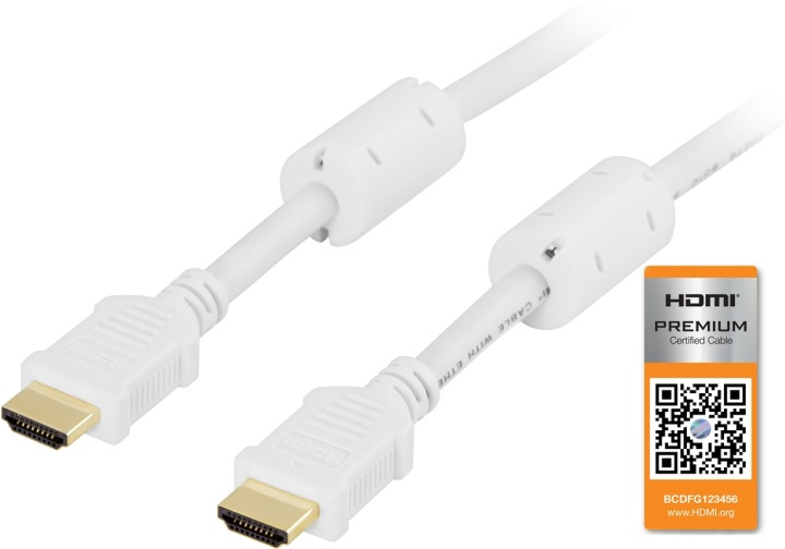 DELTACO HDMI cable, Premium High Speed HDMI with Ethernet, 3m, white in the group HOME ELECTRONICS / Cables & Adapters / HDMI / Cables at TP E-commerce Nordic AB (38-5314)