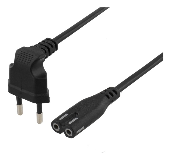 DELTACO power cable, angled CEE 7/16, straight IEC 60320 C7, 3m, black in the group COMPUTERS & PERIPHERALS / Computer cables / Device kable at TP E-commerce Nordic AB (38-53255)