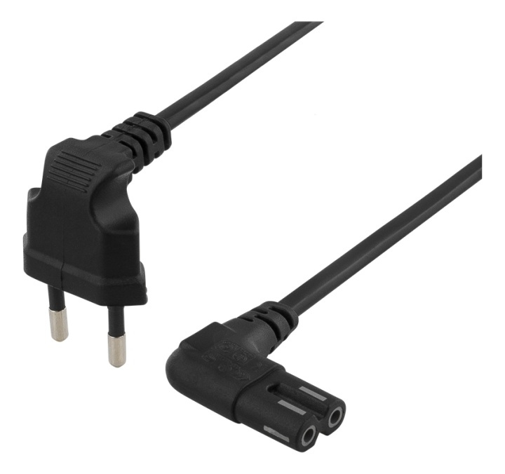 DELTACO ungrounded device cable, 1m, angled CEE 7/16 - IEC 60320, blac in the group COMPUTERS & PERIPHERALS / Computer cables / Device kable at TP E-commerce Nordic AB (38-53257)