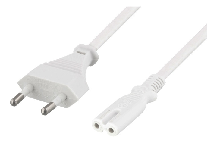 DELTACO ungrounded power cable, CEE 7/16 to IEC 60320 C7, 2m, white in the group COMPUTERS & PERIPHERALS / Computer cables / Device kable at TP E-commerce Nordic AB (38-53264)