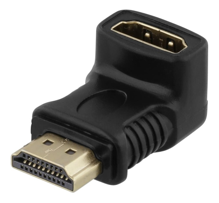 DELTACO HDMI adapter, 19-pin male to female, angled, black in the group HOME ELECTRONICS / Cables & Adapters / HDMI / Adapters at TP E-commerce Nordic AB (38-53376)