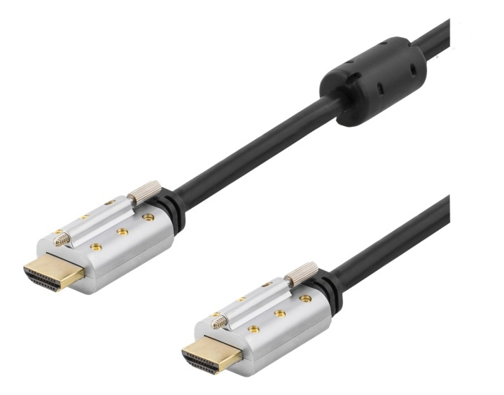 DELTACO HDMI cable, lockable, HDMI High Speed with Ethernet, 1,5 in the group HOME ELECTRONICS / Cables & Adapters / HDMI / Cables at TP E-commerce Nordic AB (38-53383)