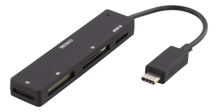 DELTACO USB 2.0 memory card reader, USB-C, 4-slot, black in the group HOME ELECTRONICS / Storage media / Memory card reader at TP E-commerce Nordic AB (38-53609)