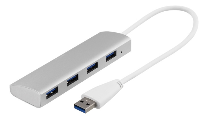 DELTACO USB 3.1 hub, 4x Type A female, aluminium, 0,3 m, silver in the group COMPUTERS & PERIPHERALS / Computer accessories / USB-Hubs at TP E-commerce Nordic AB (38-53625)