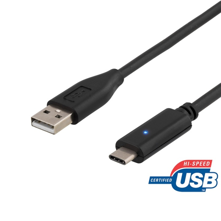 DELTACO USB 2.0 cable, type A M - type C M, 0.25m, black in the group COMPUTERS & PERIPHERALS / Computer cables / USB / USB-C at TP E-commerce Nordic AB (38-53641)