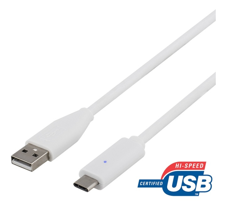 DELTACO USB 2.0 Cable, Type A - Type C ma, 0.25m, white in the group COMPUTERS & PERIPHERALS / Computer cables / USB / USB-C at TP E-commerce Nordic AB (38-53646)