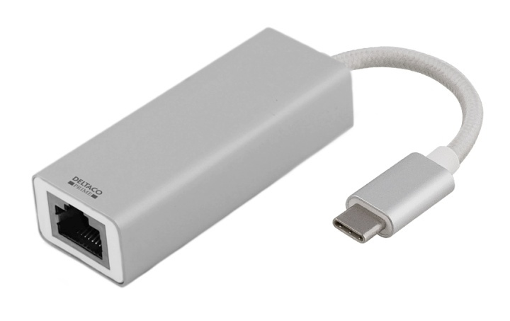 DELTACO PRIME USB C Network Adapter, Gigabit, RJ45,aluminum, silver in the group COMPUTERS & PERIPHERALS / Network / Network cards / USB at TP E-commerce Nordic AB (38-53715)