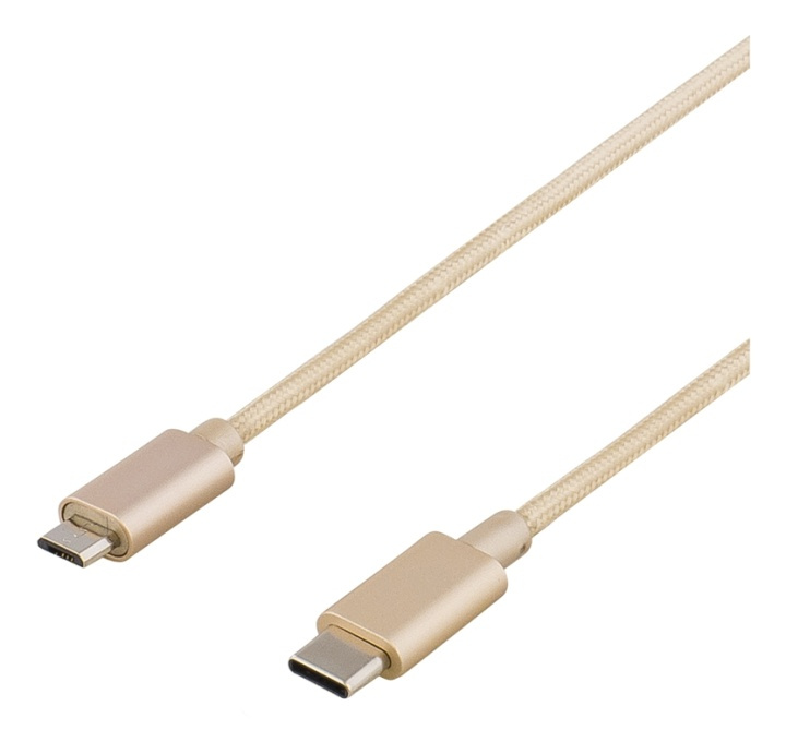 DELTACO PRIME USB cable, 2.0, Type C ma, Type Micro-B ma, 1m, gold in the group SMARTPHONE & TABLETS / Chargers & Cables / Cables / Cables Type C at TP E-commerce Nordic AB (38-53737)