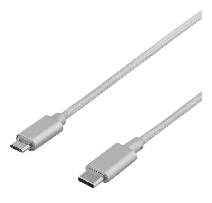 DELTACO PRIME USB cable, 2.0, Type C ma, Type Micro-B ma, 1m, silver in the group SMARTPHONE & TABLETS / Chargers & Cables / Cables / Cables Type C at TP E-commerce Nordic AB (38-53738)