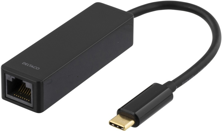 DELTACO USB 3.1 network adapter, Gigabit, 1xRJ45, USB Type C, black in the group COMPUTERS & PERIPHERALS / Network / Network cards / USB at TP E-commerce Nordic AB (38-53772)