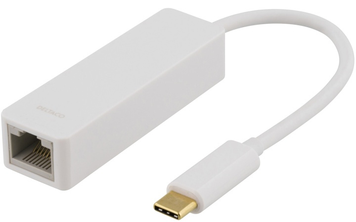 DELTACO USB 3.1 network adapter, Gigabit, 1xRJ45, USB Type C, white in the group COMPUTERS & PERIPHERALS / Network / Network cards / USB at TP E-commerce Nordic AB (38-53773)