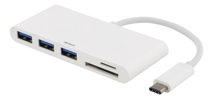 DELTACO USB 3.1 Gen 1 hub, USB-C, 3USB A, SD/microSD reader, white in the group COMPUTERS & PERIPHERALS / Computer accessories / USB-Hubs at TP E-commerce Nordic AB (38-53780)