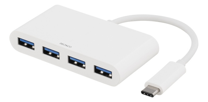 DELTACO USB 3.1 Gen 1 hub, USB-C, 4xUSB Type A, 5V 4,5W 900mA, white in the group COMPUTERS & PERIPHERALS / Computer accessories / USB-Hubs at TP E-commerce Nordic AB (38-53781)