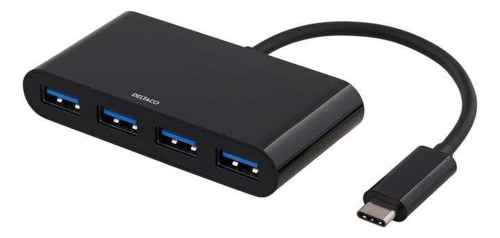 DELTACO USB 3.1 Gen 1 hub, USB-C male to 4xUSB Type A female, black in the group COMPUTERS & PERIPHERALS / Computer accessories / USB-Hubs at TP E-commerce Nordic AB (38-53782)