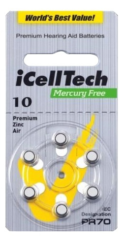 iCellTech 10 PR70 Zinc-Air batteries, Mercury free 6p in the group HOME ELECTRONICS / Batteries & Chargers / Batteries / Hearing aid batteries at TP E-commerce Nordic AB (38-54523)