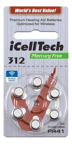 iCellTech 312 PR41 Zinc-Air batteries, Mercury Free, 1.1V, 6-pack in the group HOME ELECTRONICS / Batteries & Chargers / Batteries / Hearing aid batteries at TP E-commerce Nordic AB (38-54525)