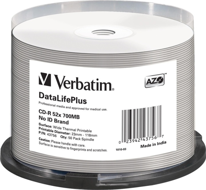 Verbatim CD-R 52x 700 MB/80 min, 50-pack sp, No ID-brand, Thermal Prin in the group HOME ELECTRONICS / Storage media / CD/DVD/BD-Discs / CD-R at TP E-commerce Nordic AB (38-55901)
