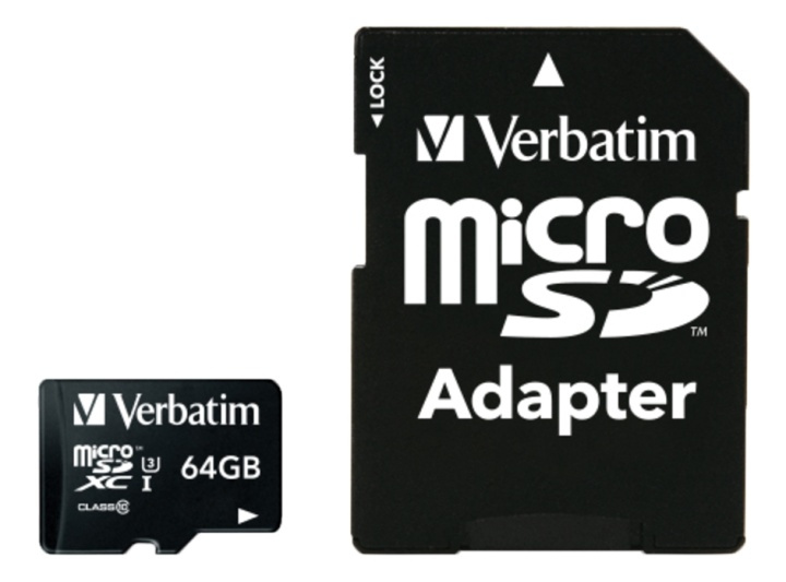 Verbatim PRO microSDXC U3 m. adapter 64GB in the group HOME ELECTRONICS / Storage media / Memory cards / MicroSD/HC/XC at TP E-commerce Nordic AB (38-55915)