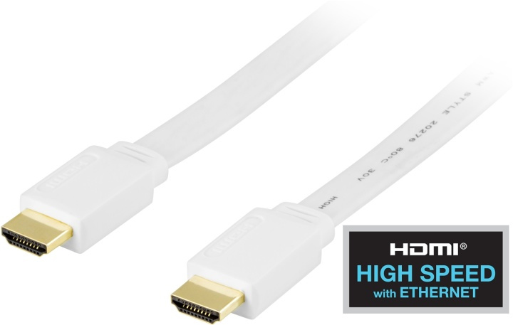 DELTACO flat HDMI cable, HDMI High Speed with Ethernet, 4K, 2m, white in the group HOME ELECTRONICS / Cables & Adapters / HDMI / Cables at TP E-commerce Nordic AB (38-5646)