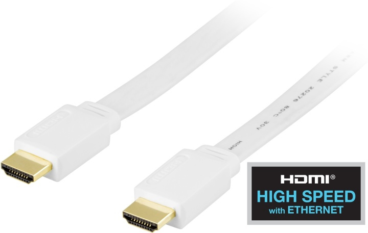 DELTACO flat HDMI cable, HDMI High Speed with Ethernet, 4K, 3m, white in the group HOME ELECTRONICS / Cables & Adapters / HDMI / Cables at TP E-commerce Nordic AB (38-5648)