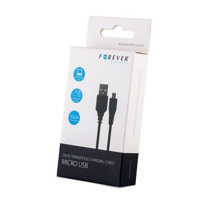 Forever microUSB cable, 3 meters, black in the group COMPUTERS & PERIPHERALS / Computer cables / USB / Micro-USB / Cables at TP E-commerce Nordic AB (38-56694)