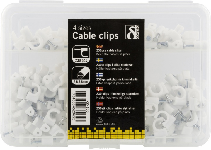 DELTACO Cable clamps in plastic with steel nails, 4 sizes, 230-pack in the group HOME, HOUSEHOLD & GARDEN / Electricity & Lighting / electrical installation / Accessories at TP E-commerce Nordic AB (38-5803)