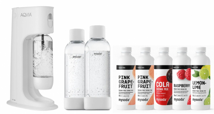 AGA Aqvia Balance Stripped + 2 x bottles + 5 flavors in the group HOME, HOUSEHOLD & GARDEN / Household appliances / Water & Juice / Carbonation machines / Carbonation machines at TP E-commerce Nordic AB (38-5876STRPKT2)